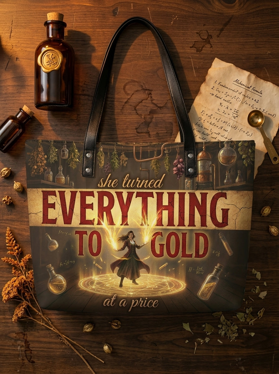"Everything To Gold (At a Price)" Alchemist Leather Tote Bag