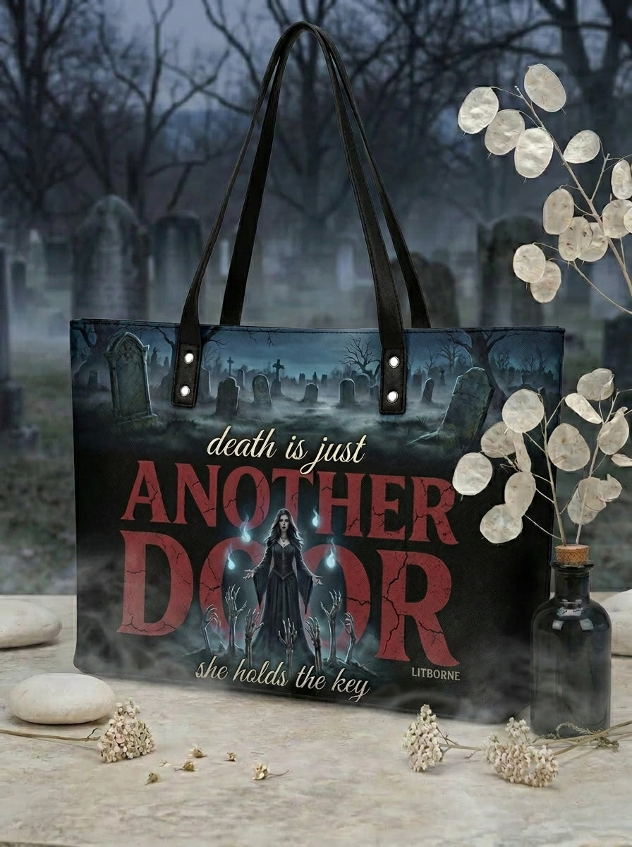 "Death Is Just Another Door" Necromancer Leather Tote Bag