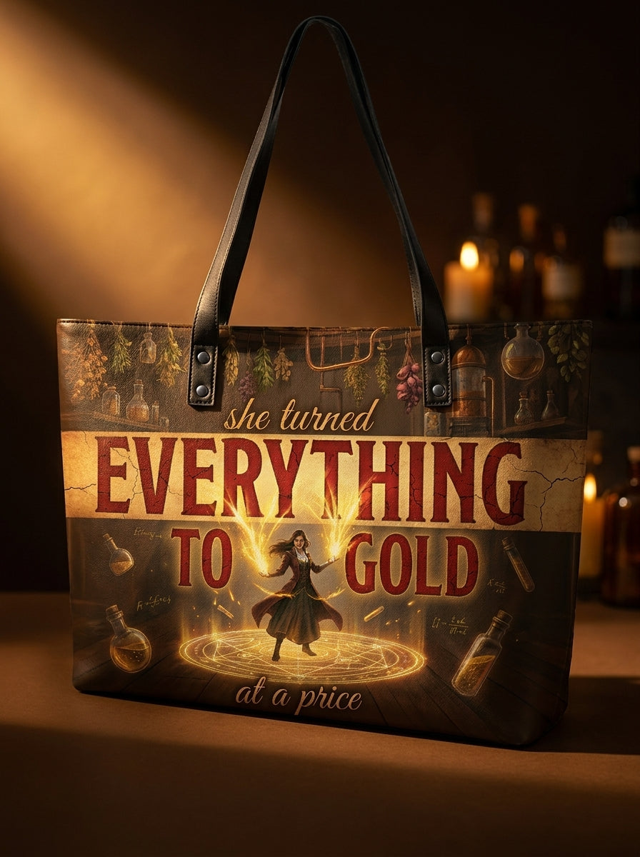 "Everything To Gold (At a Price)" Alchemist Leather Tote Bag