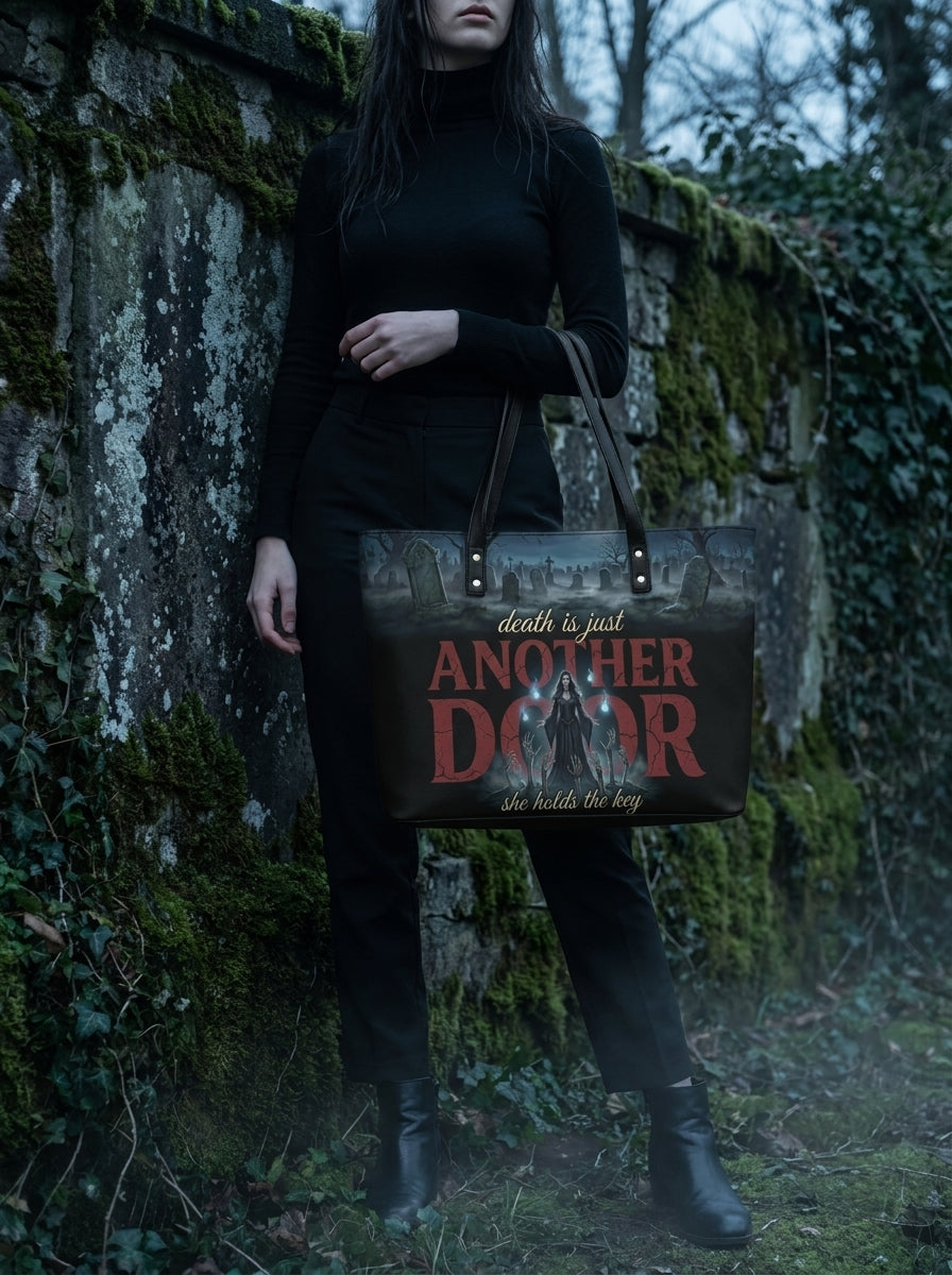 "Death Is Just Another Door" Necromancer Leather Tote Bag