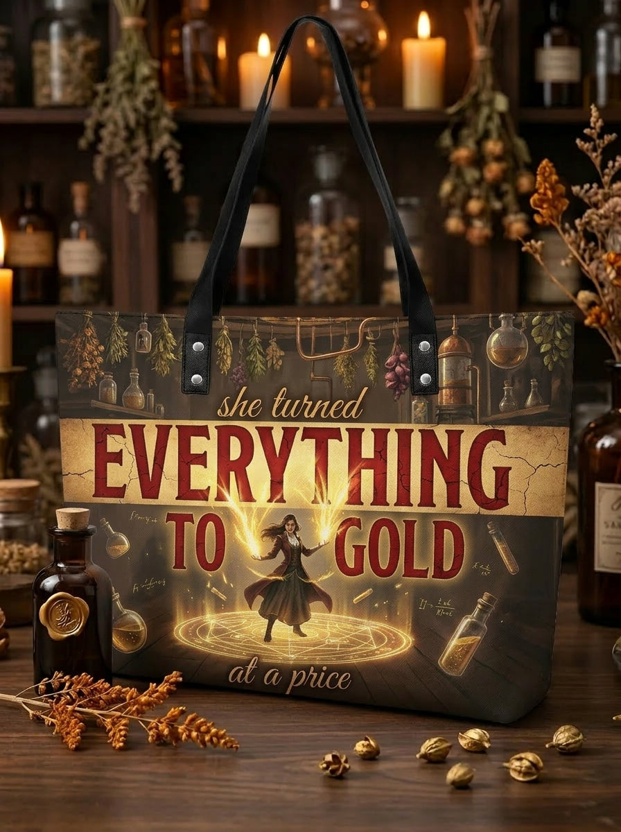 "Everything To Gold (At a Price)" Alchemist Leather Tote Bag