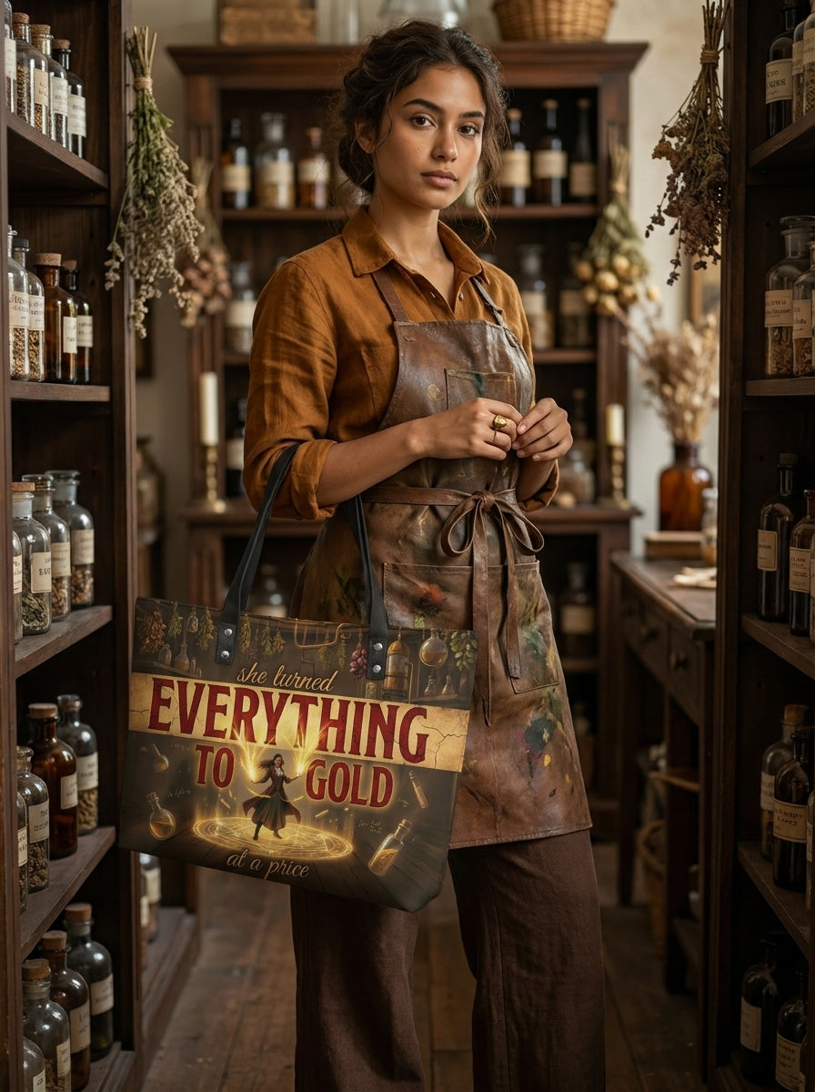 "Everything To Gold (At a Price)" Alchemist Leather Tote Bag