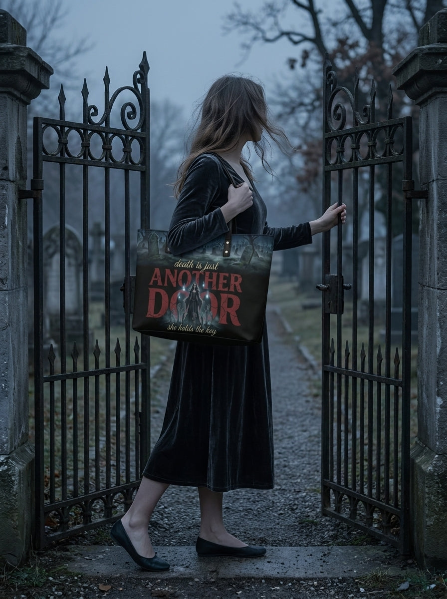 "Death Is Just Another Door" Necromancer Leather Tote Bag