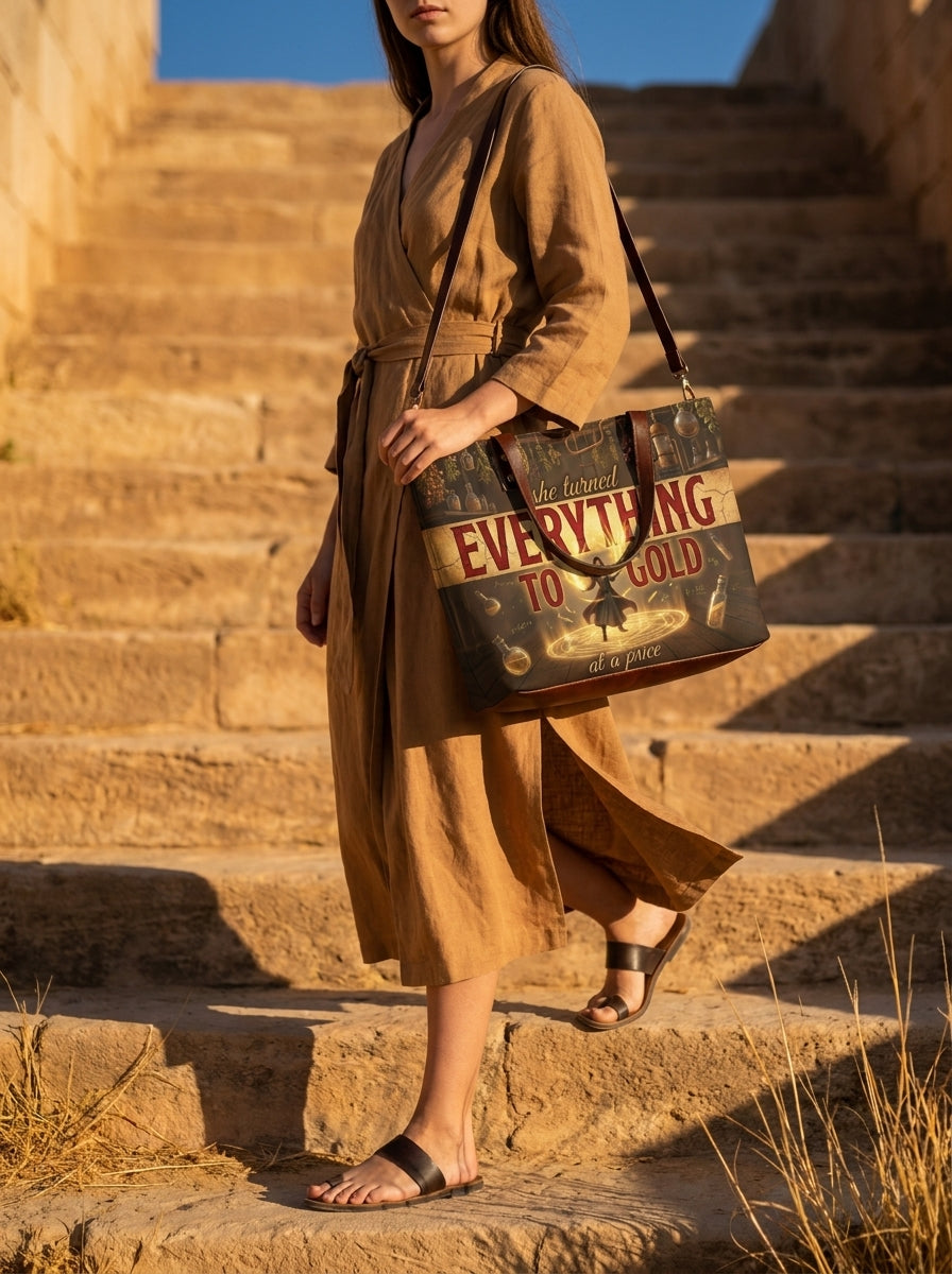 "Everything To Gold (At a Price)" Alchemist Leather Tote Bag