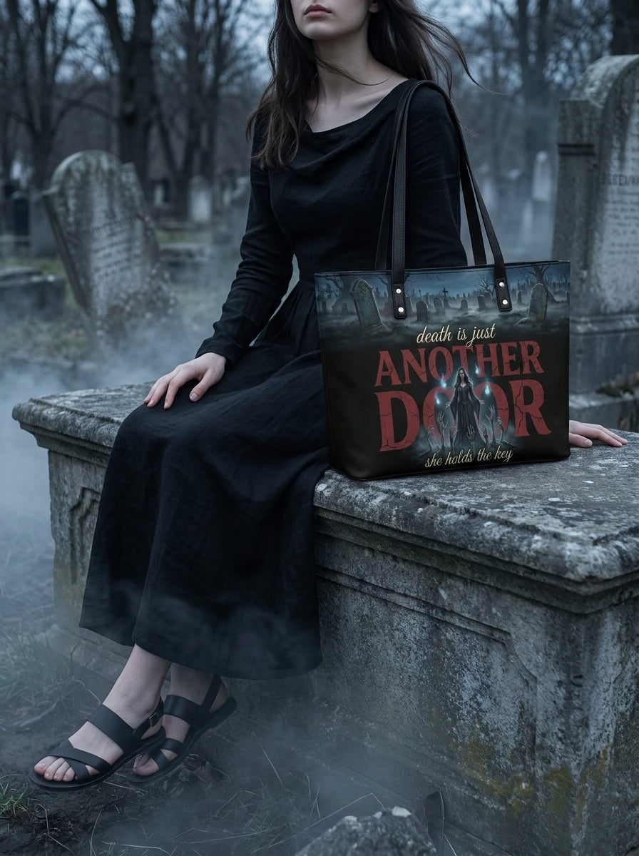"Death Is Just Another Door" Necromancer Leather Tote Bag
