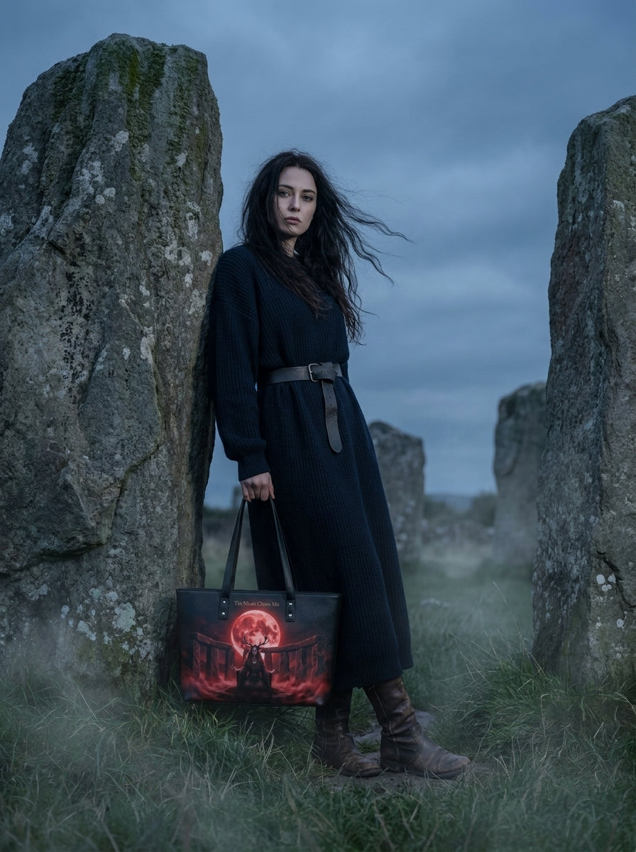 "The Moon Chose Me" Blood Moon Druid Leather Tote Bag