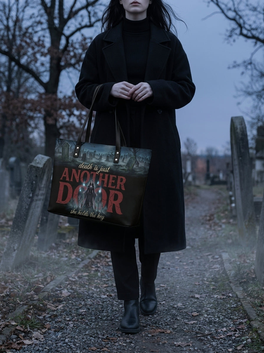 "Death Is Just Another Door" Necromancer Leather Tote Bag