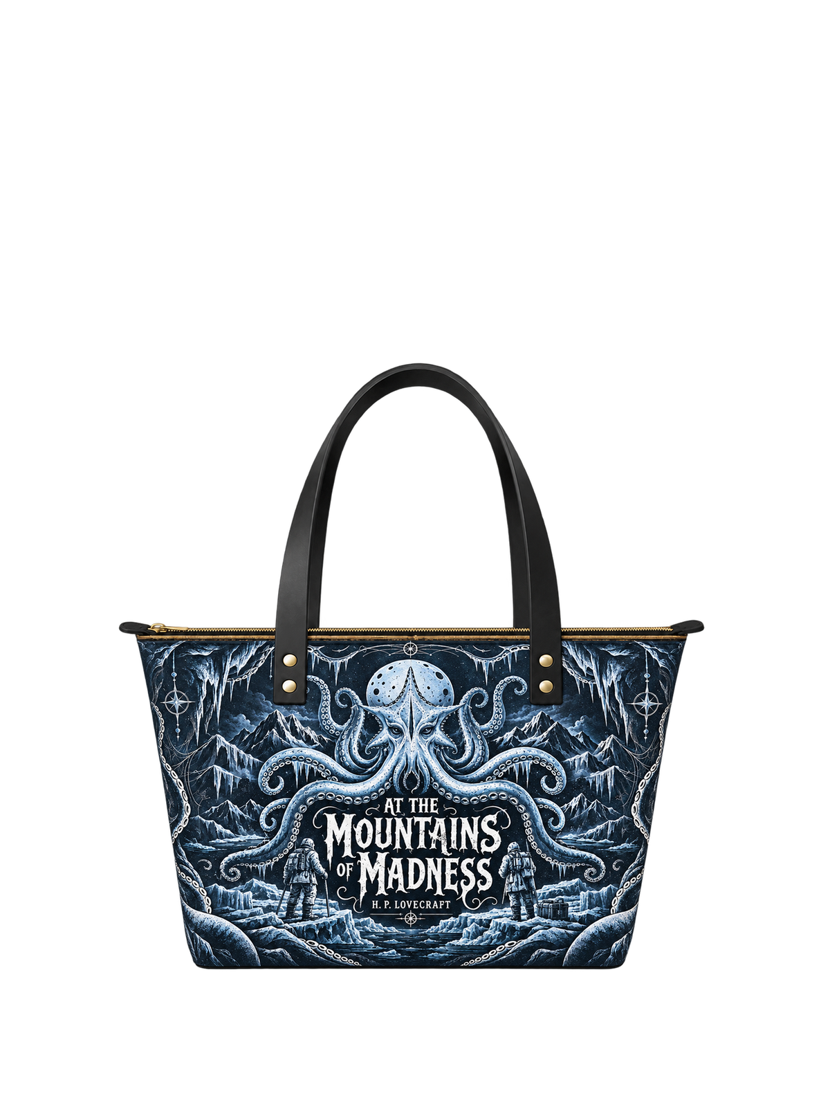 "At The Mountains Of Madness" Leather Tote Bag