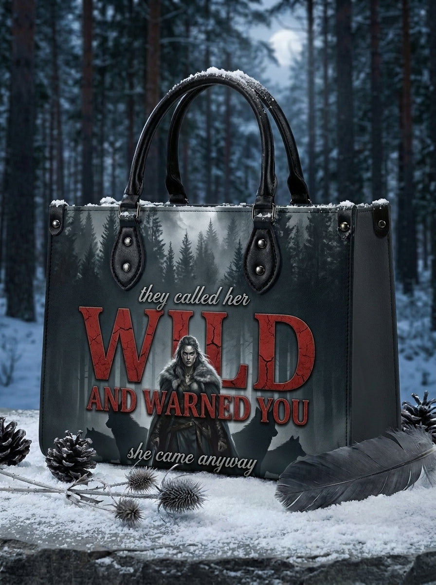 "Wild and Warned You" Winter Wolf Leather Handbag