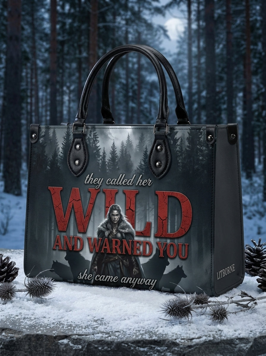 "Wild and Warned You" Winter Wolf Leather Handbag