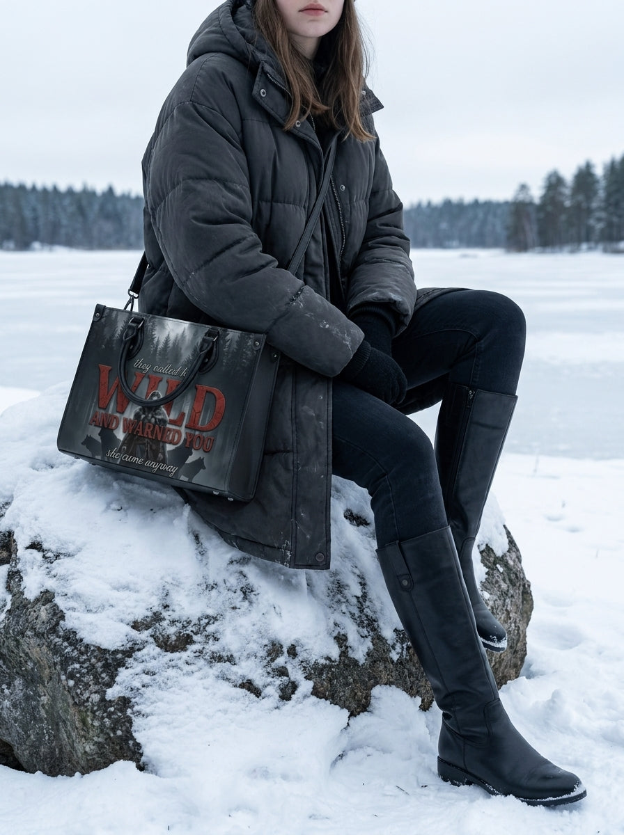 "Wild and Warned You" Winter Wolf Leather Handbag