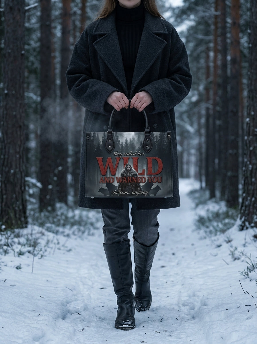 "Wild and Warned You" Winter Wolf Leather Handbag