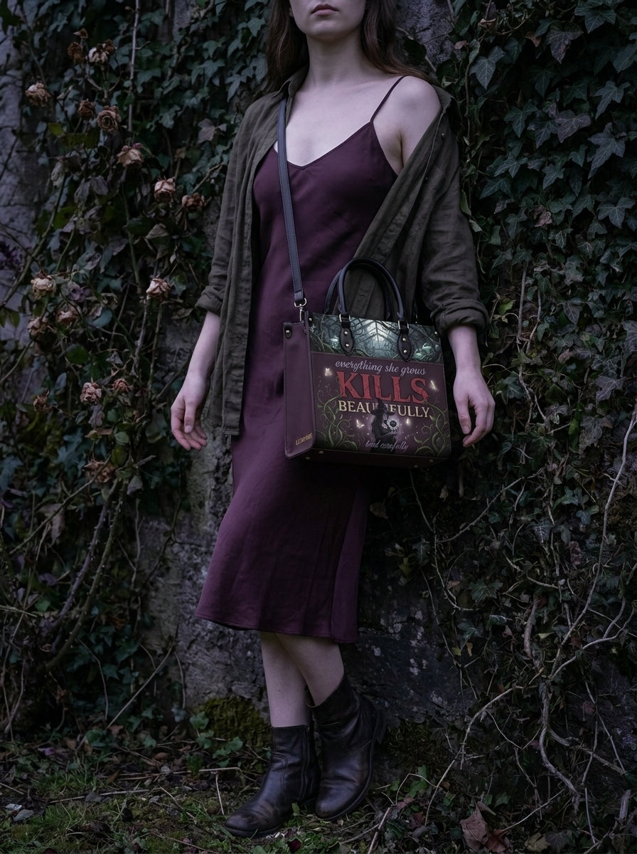 "Kills Beautifully" Witch Garden Leather Handbag