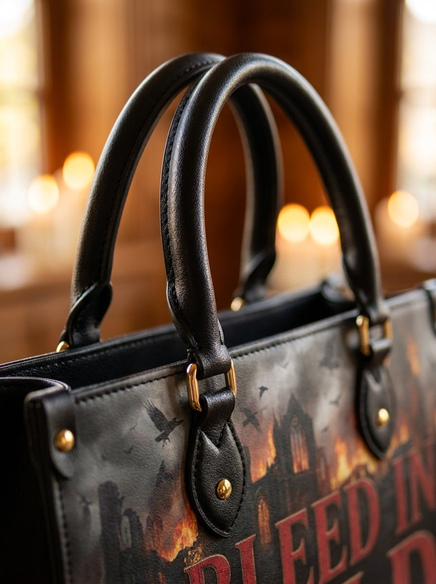 "I Bleed in Gold (But Never Kneel)" Crimson Queen Leather Handbag