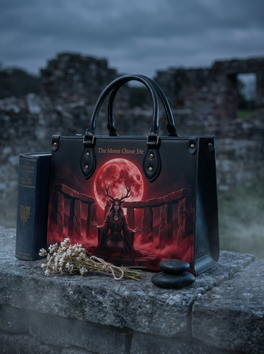 "The Moon Chose Me" Blood Moon Druid Leather Handbag