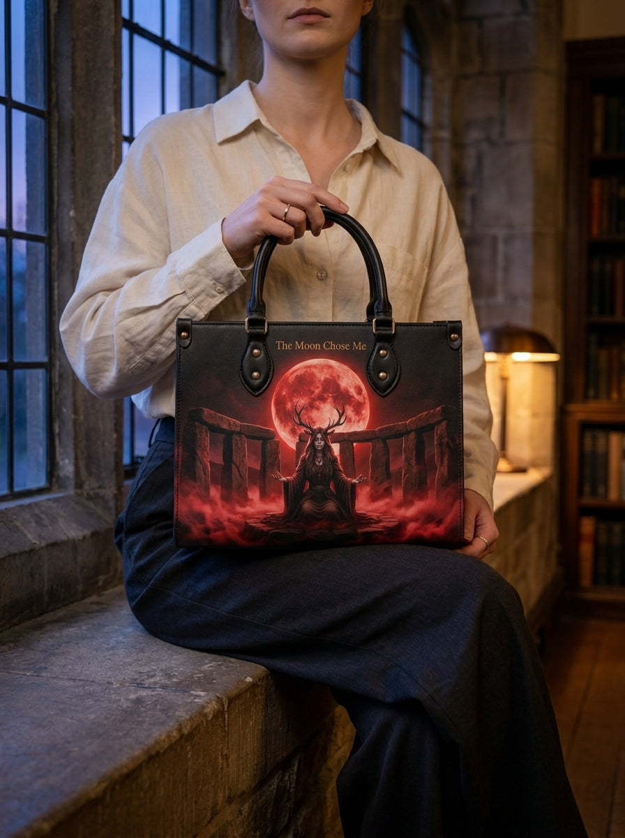"The Moon Chose Me" Blood Moon Druid Leather Handbag