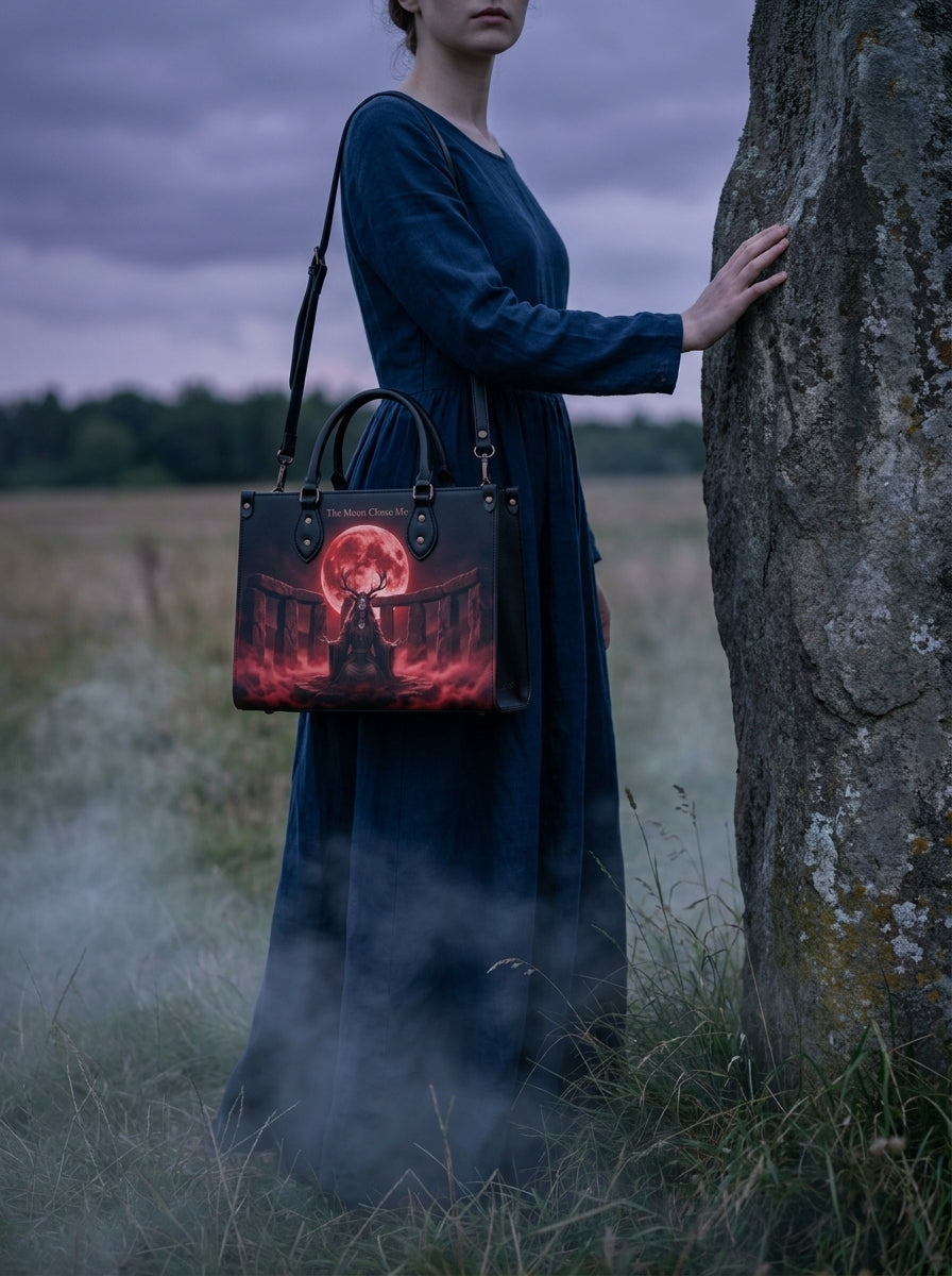 "The Moon Chose Me" Blood Moon Druid Leather Handbag