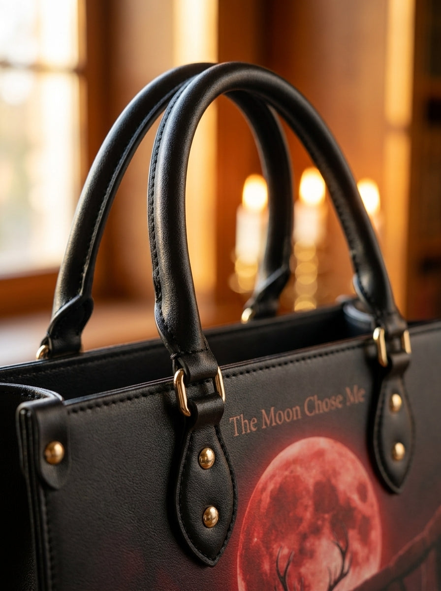 "The Moon Chose Me" Blood Moon Druid Leather Handbag