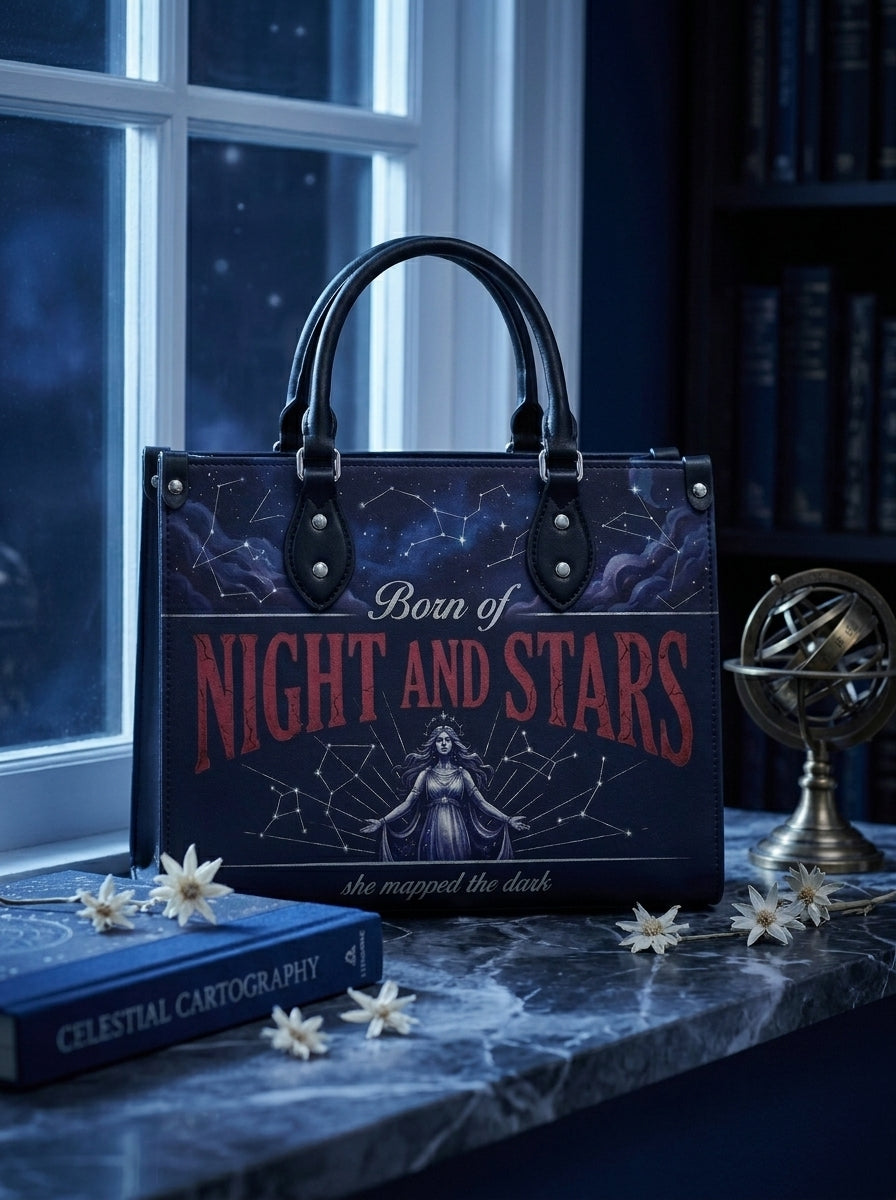 "She Mapped the Dark" Celestial Cartographer Leather Handbag