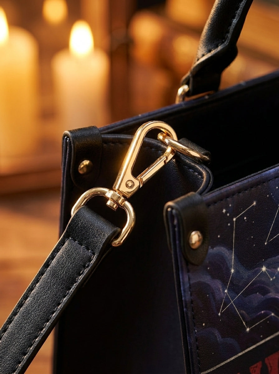 "She Mapped the Dark" Celestial Cartographer Leather Handbag