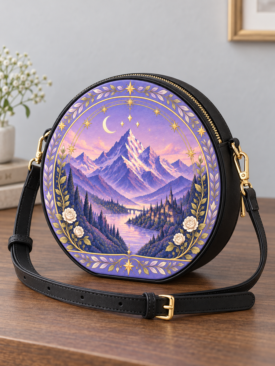 "Lavender Peaks" Twilight Valley Circle Crossbody Bag