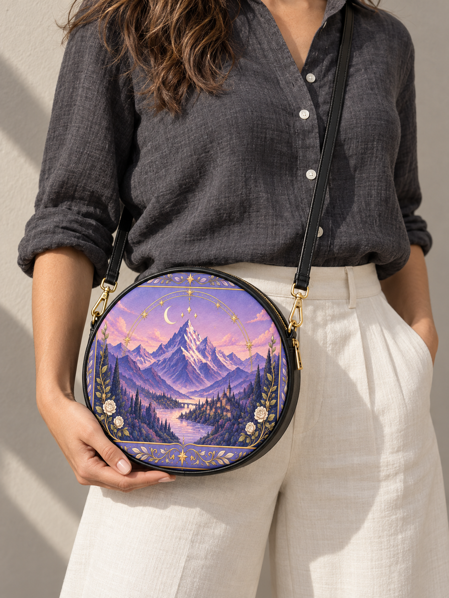 "Lavender Peaks" Twilight Valley Circle Crossbody Bag