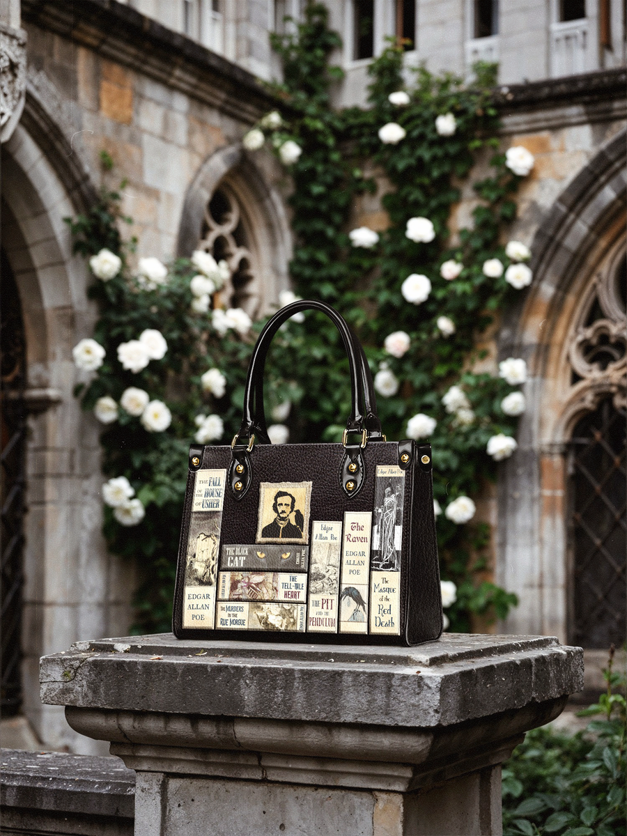 "Poe's Library" Ashen Black Small Leather Handbag
