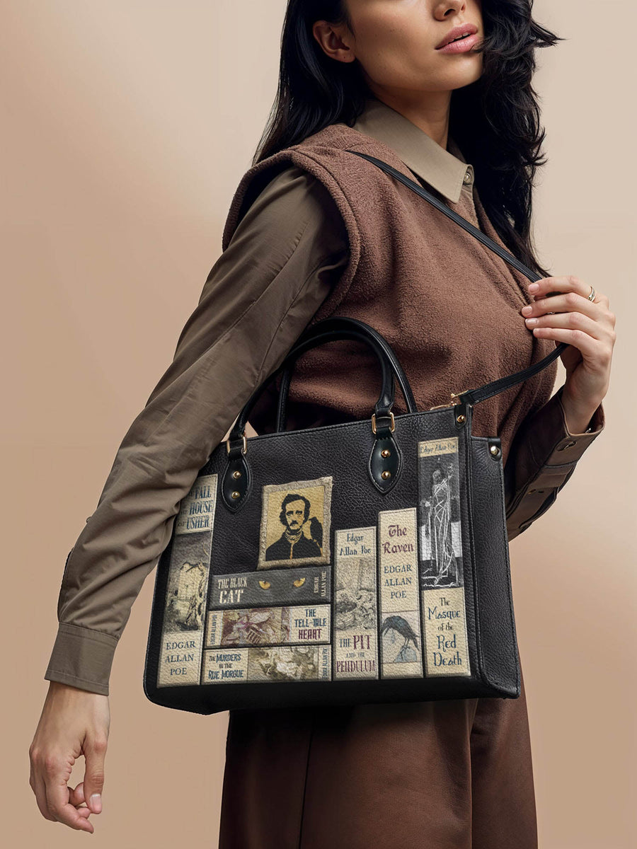 "Poe's Library" Ashen Black Leather Handbag