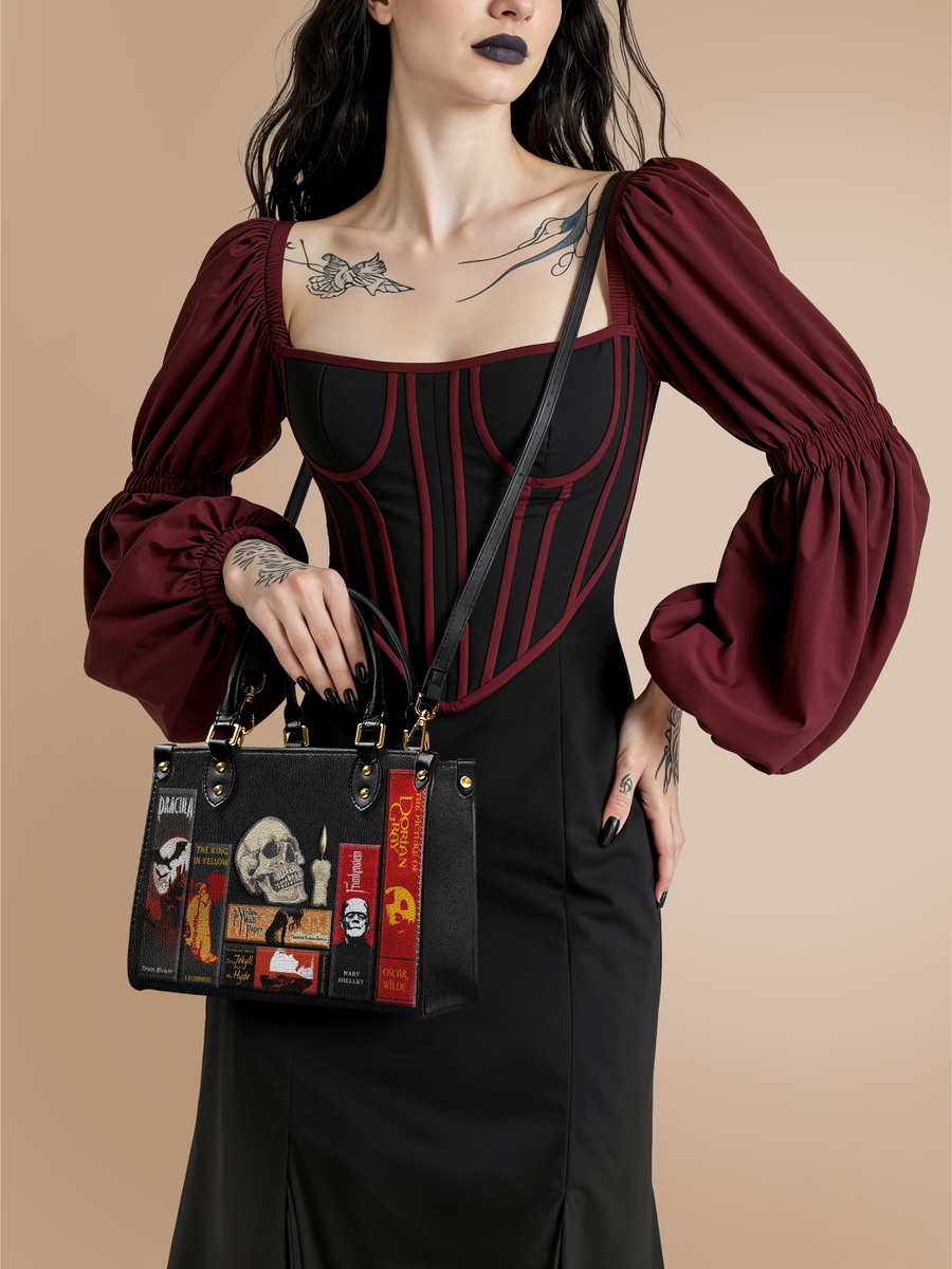 "The Codex of Gothic Tales" Deadlight Black Small Leather Handbag