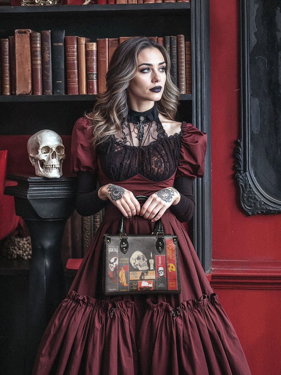 "The Codex of Gothic Tales" Deadlight Black Small Leather Handbag