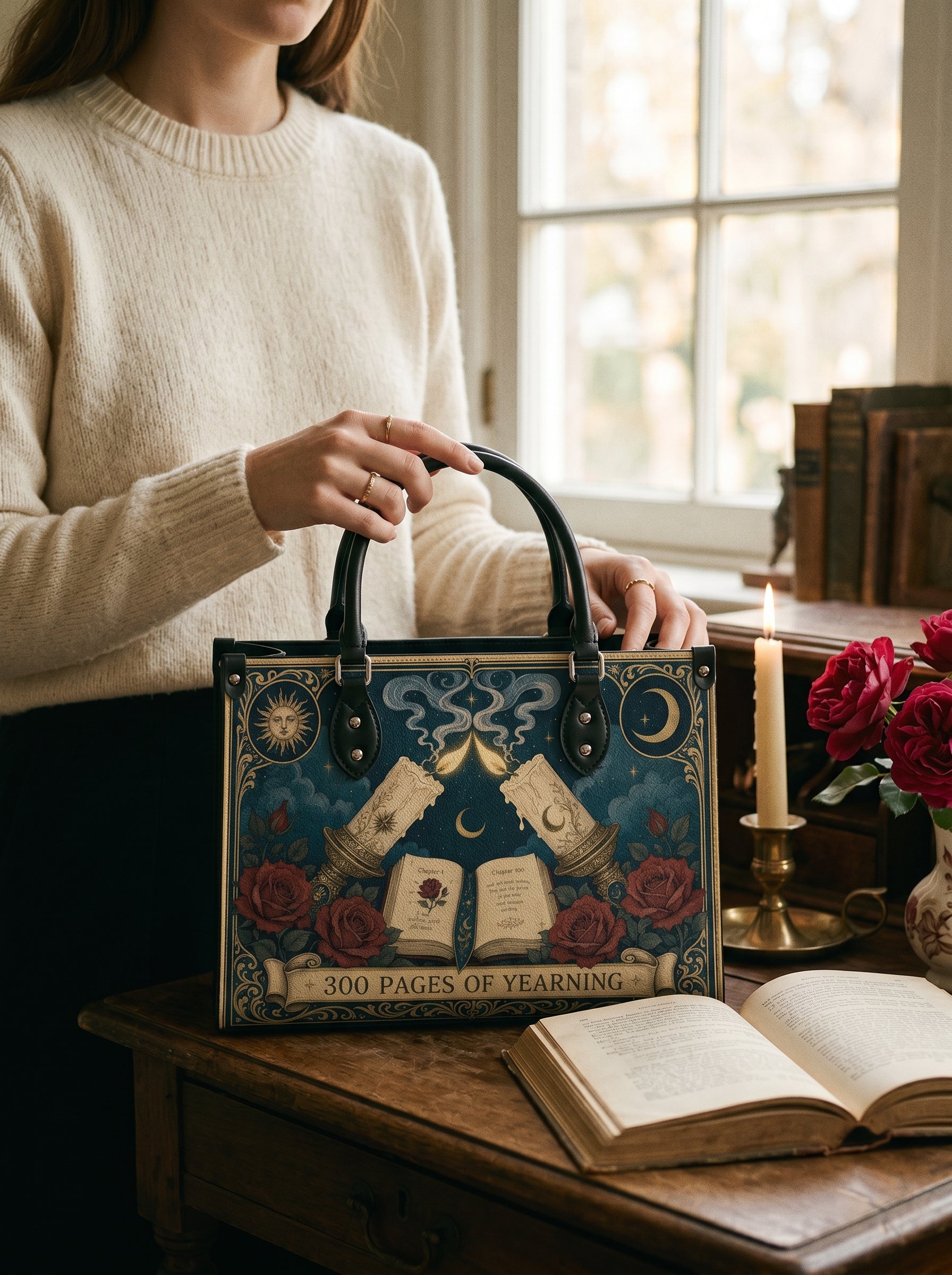 “300 Pages of Yearning” Candlelit Confession Leather Handbag