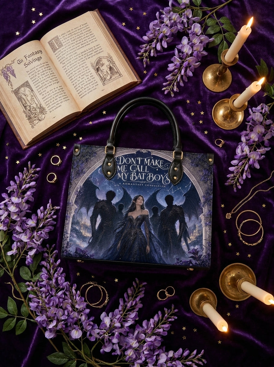 “Call My Winged Sentinels” Wisteria Court Leather Handbag