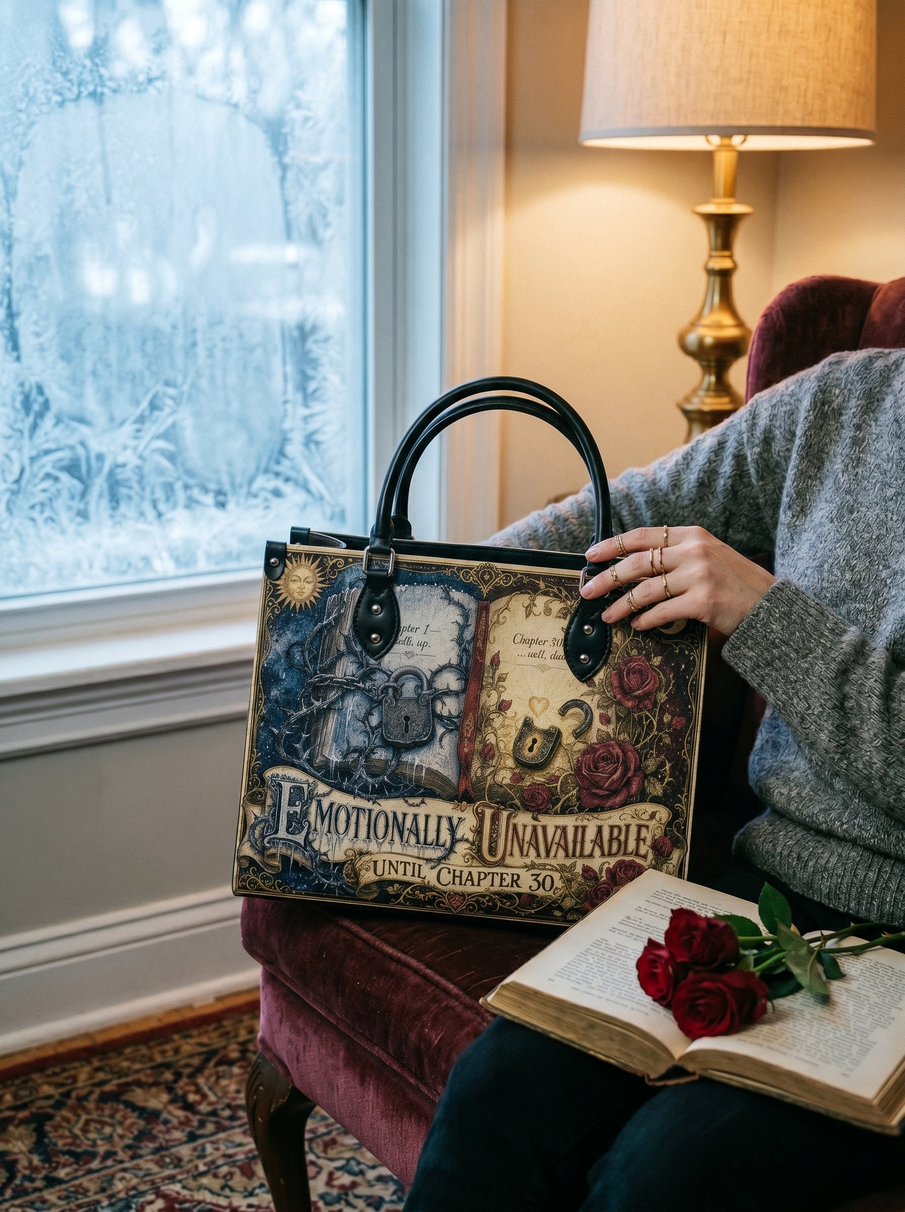 “Emotionally Unavailable Until Chapter 30” Locked-Heart Leather Handbag