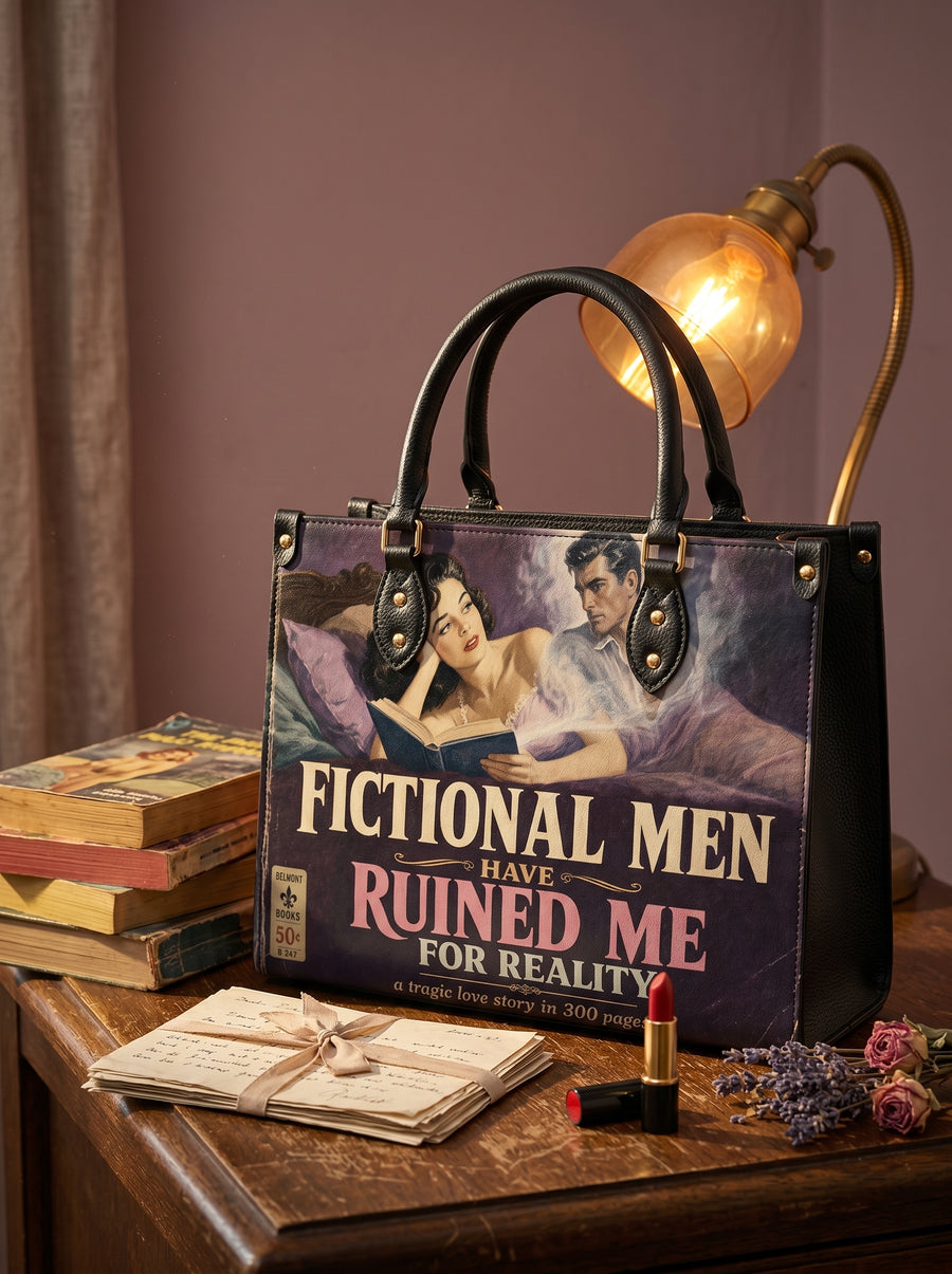 “Fictional Men Have Ruined Me for Reality” Pulp Confession Leather Handbag