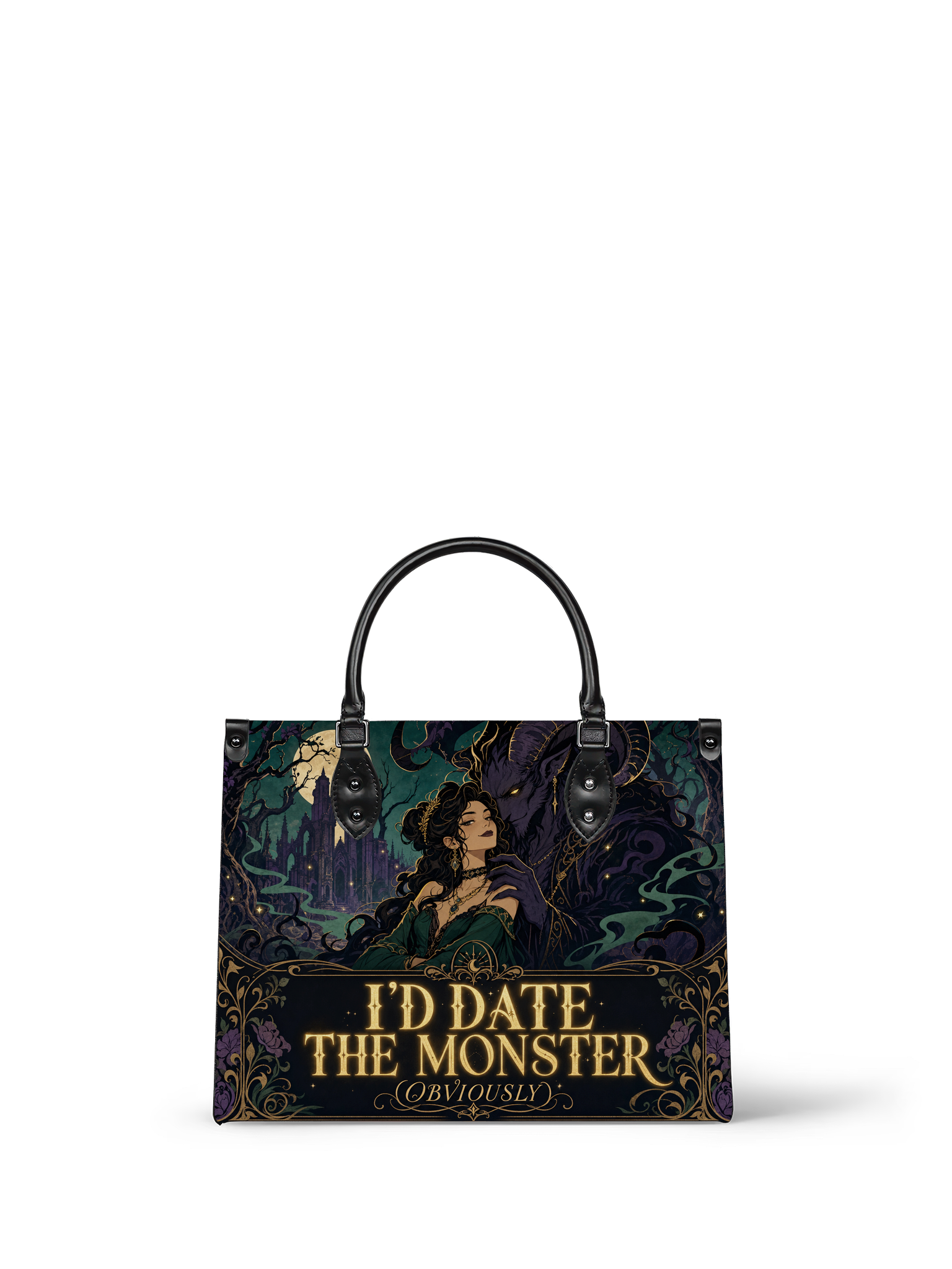 “I’d Date the Monster (Obviously)” Thorned Garden Leather Handbag