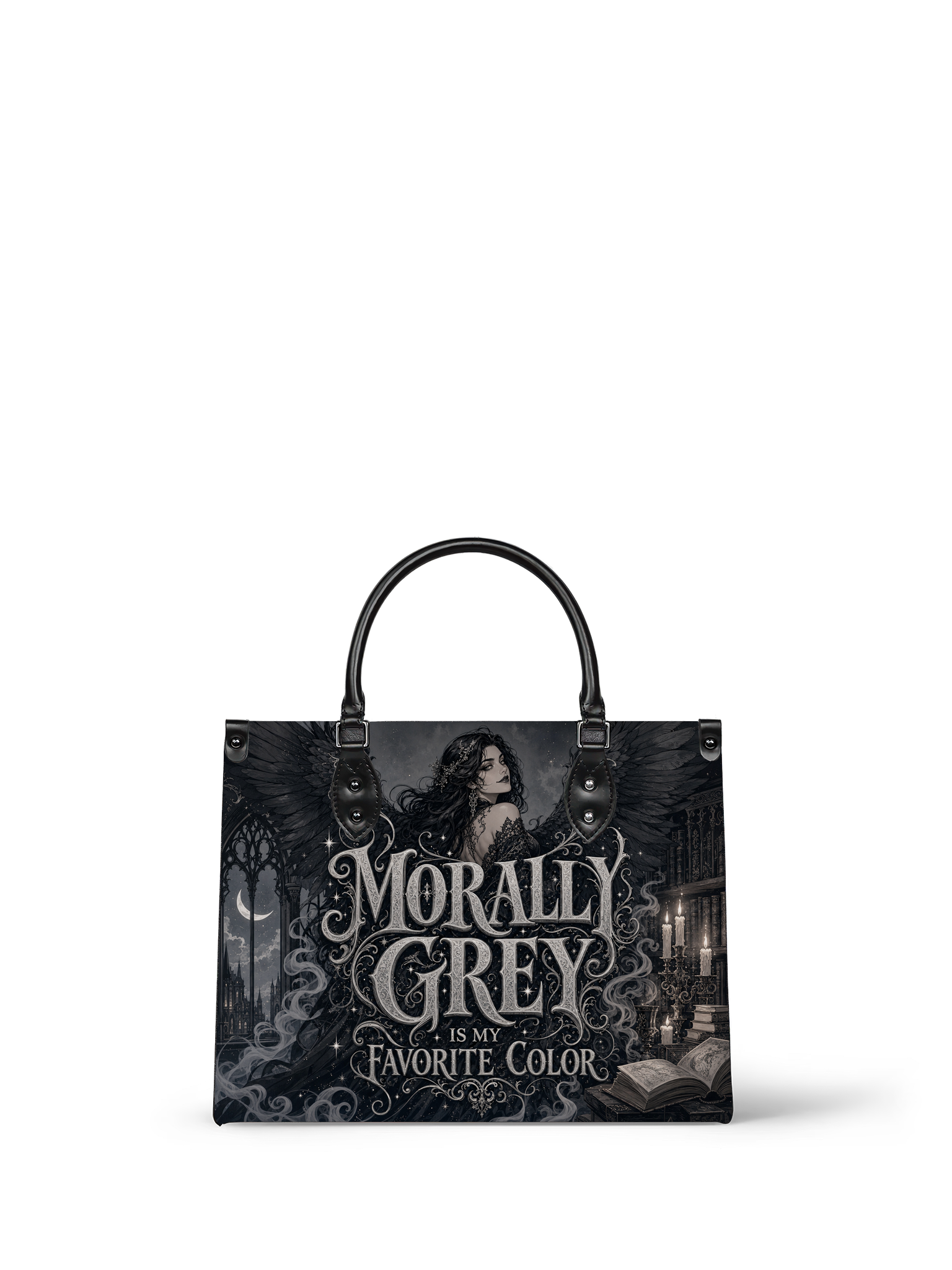 “Morally Grey Is My Favorite Color” Raven-Wing Leather Handbag