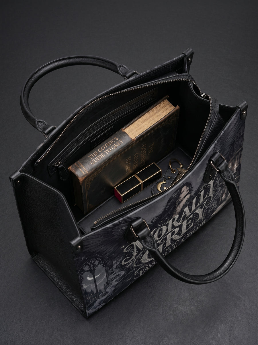 “Morally Grey Is My Favorite Color” Raven-Wing Leather Handbag