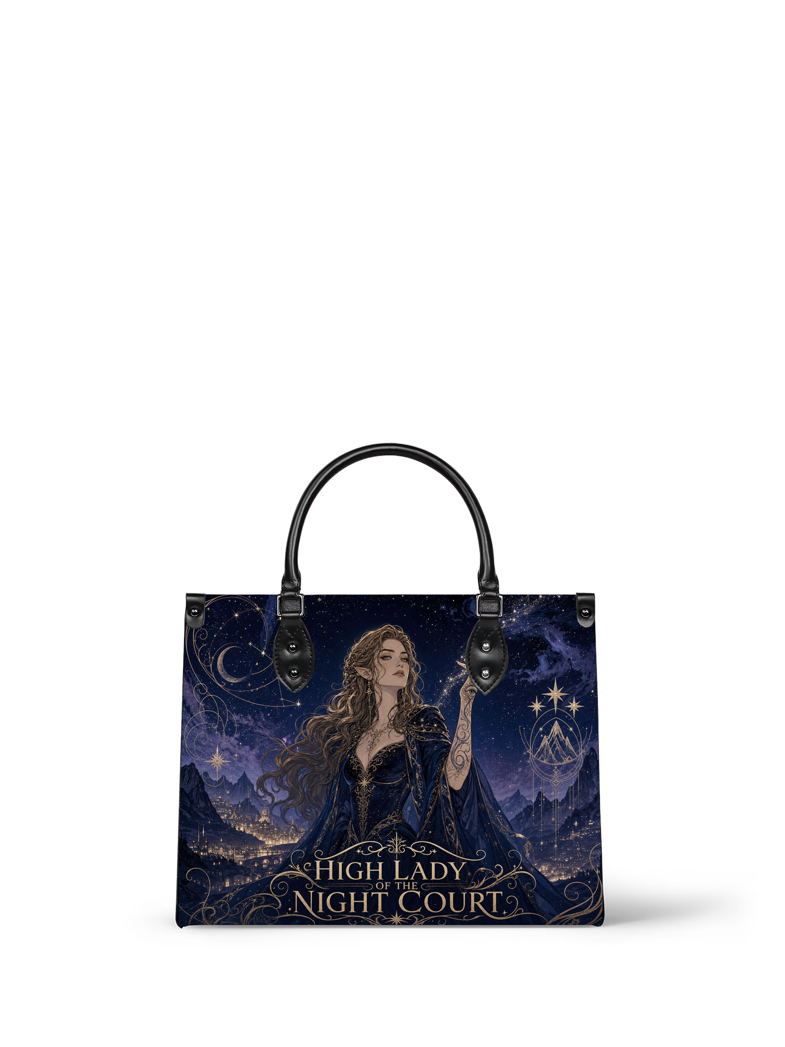 “Sovereign of the Starlit Court” Moonlit Throne Leather Handbag