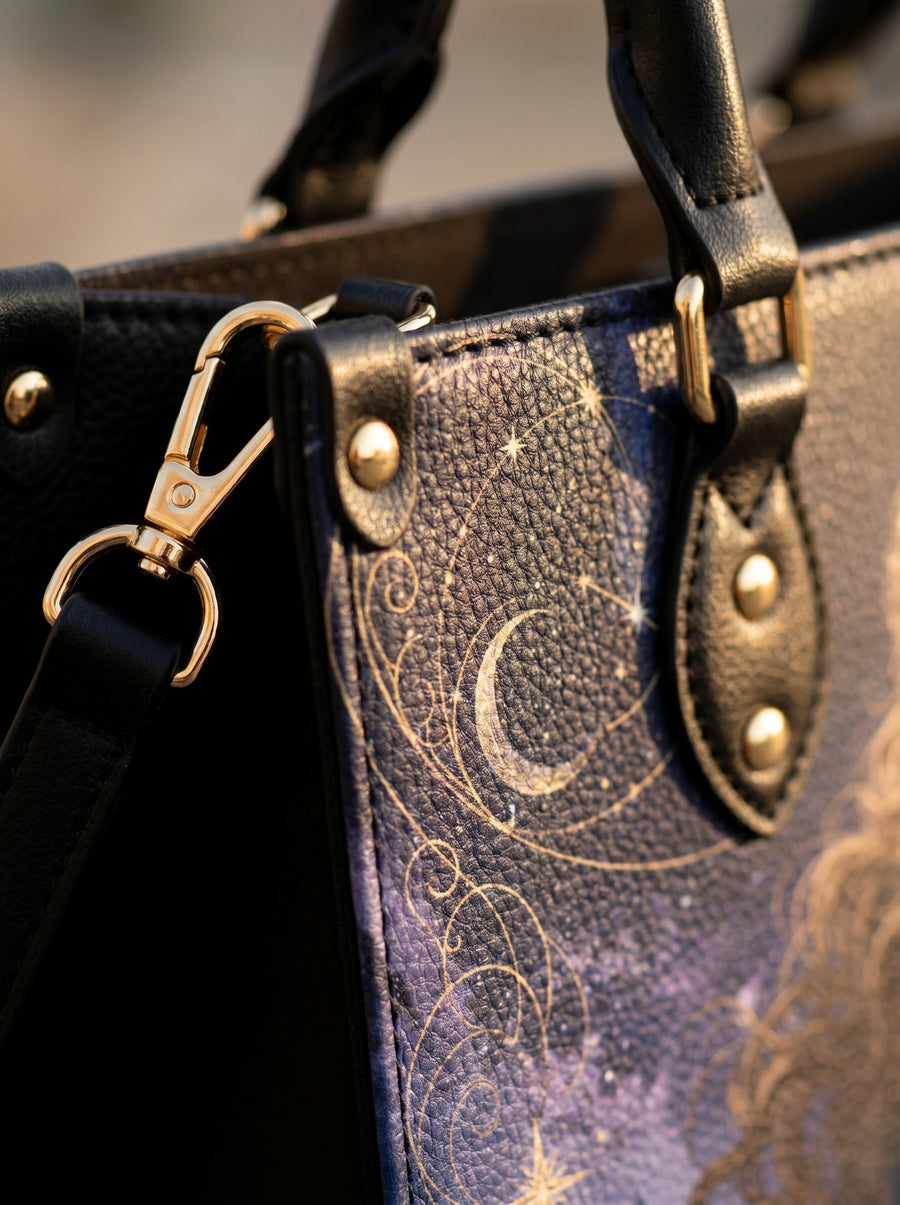 “Sovereign of the Starlit Court” Moonlit Throne Leather Handbag