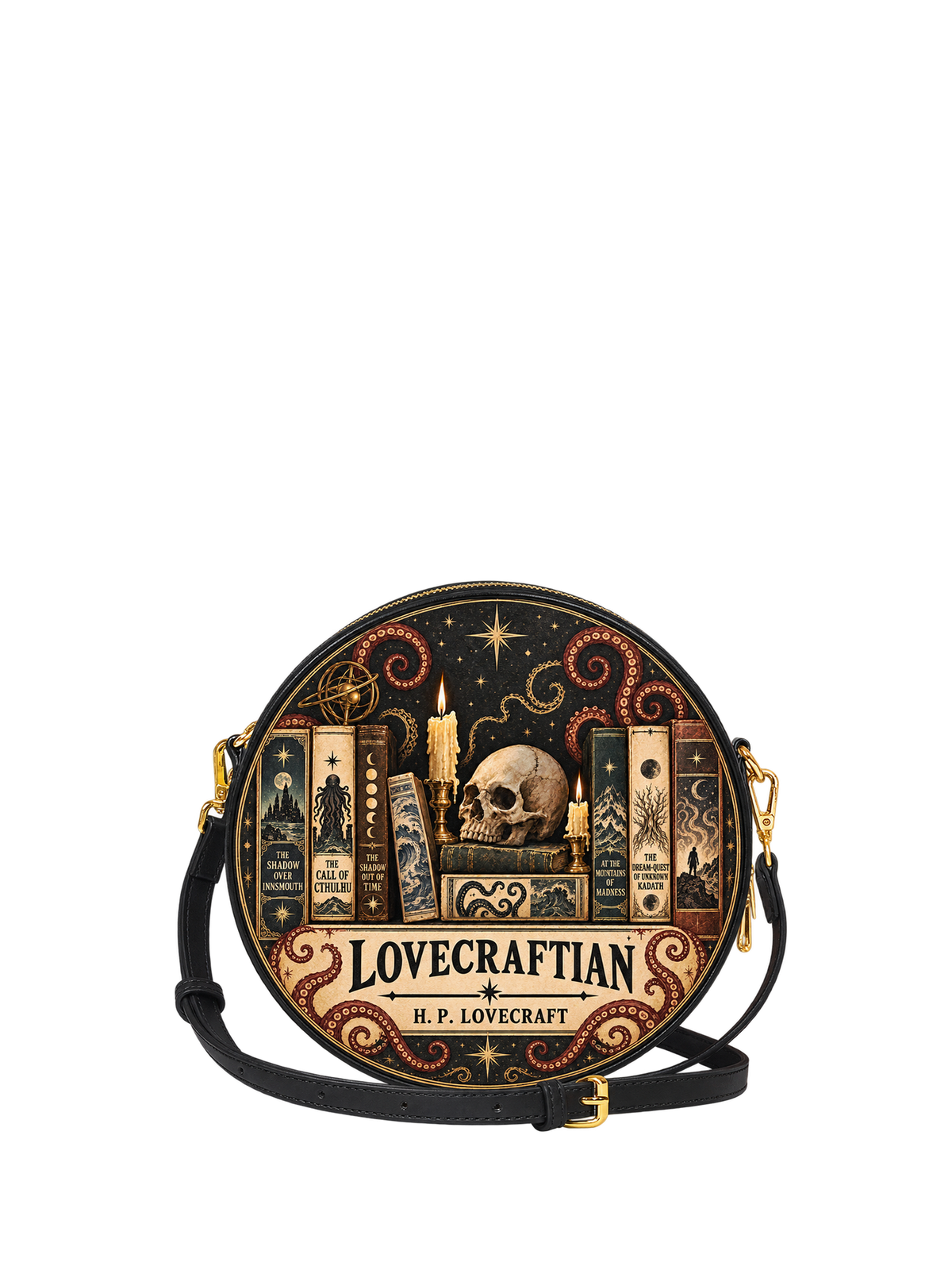 Lovecraftian Black Circle Crossbody Bag