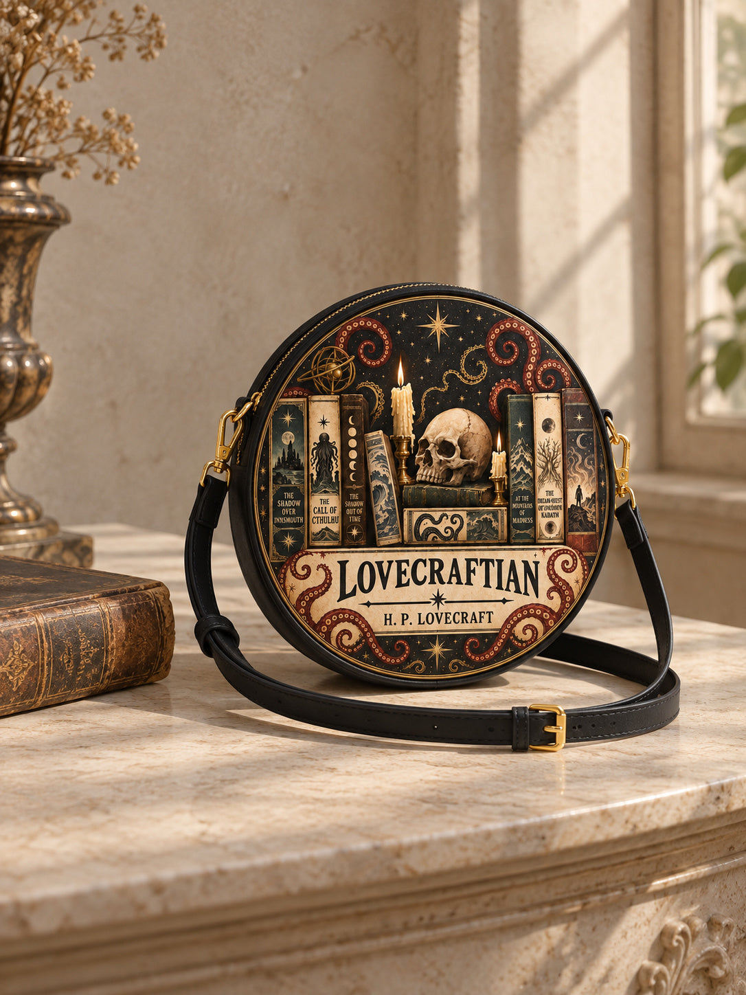 Lovecraftian Black Circle Crossbody Bag