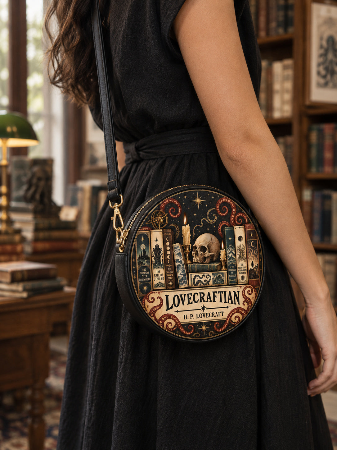 Lovecraftian Black Circle Crossbody Bag