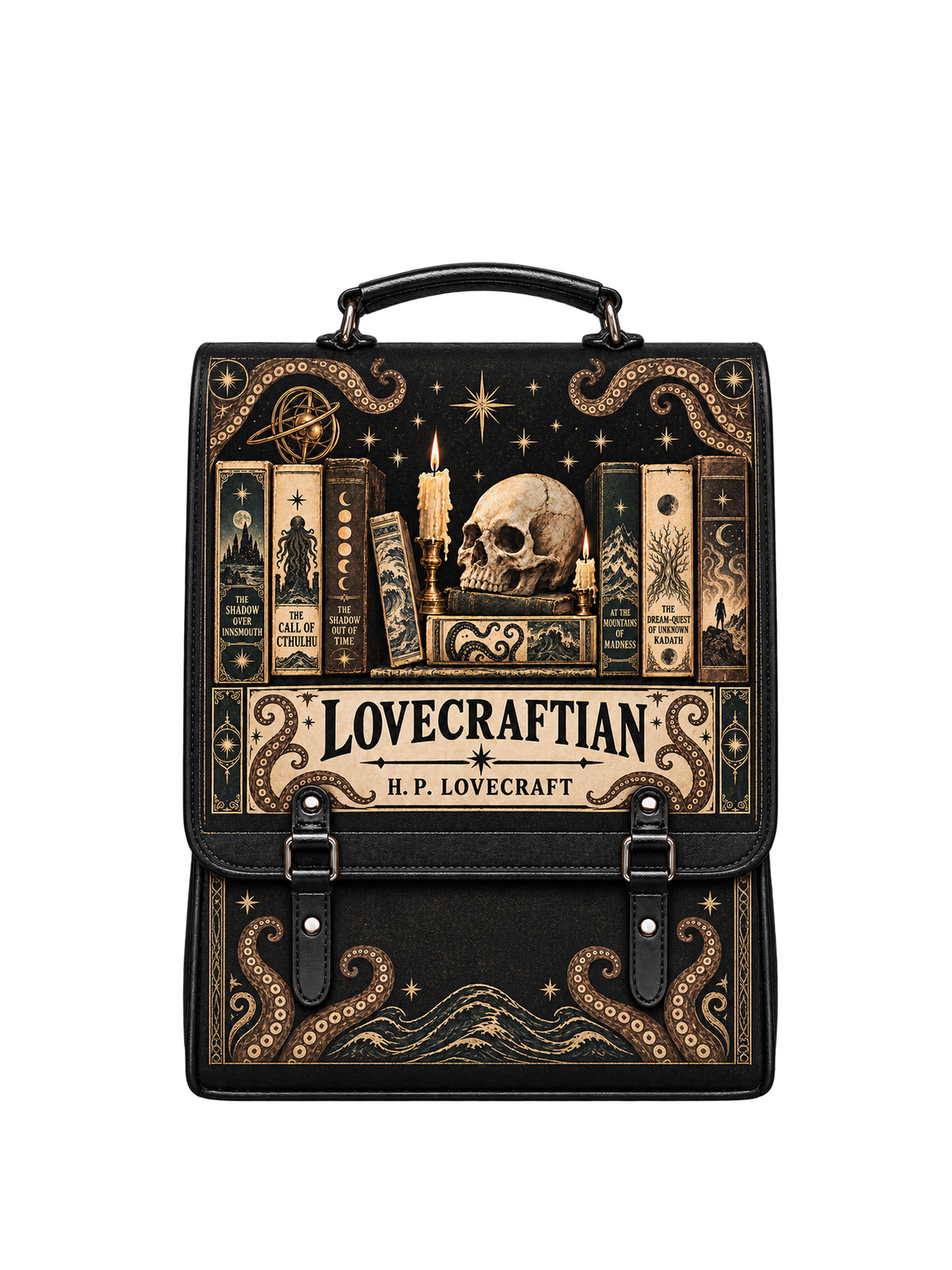 Lovecraftian Black Leather Backpack