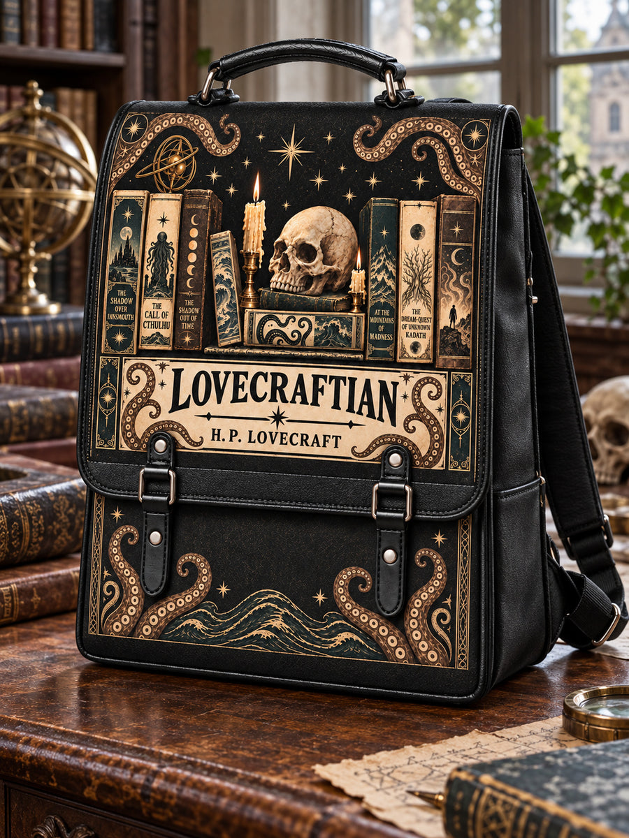 Lovecraftian Black Leather Backpack