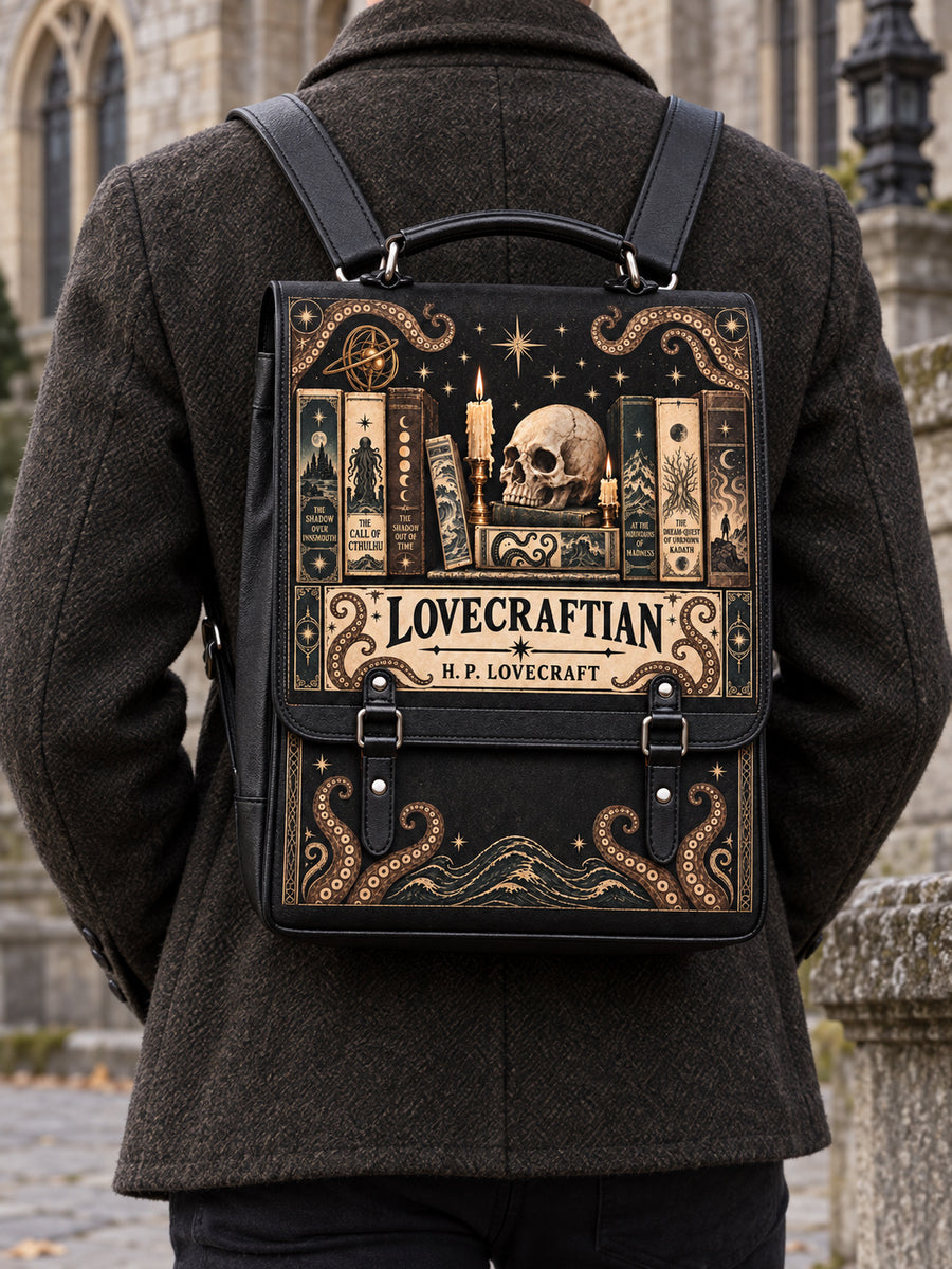 Lovecraftian Black Leather Backpack