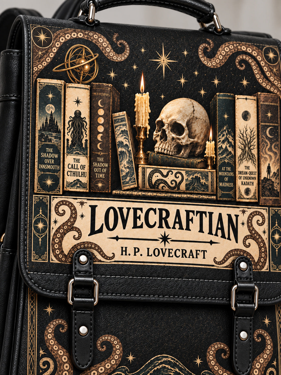 Lovecraftian Black Leather Backpack