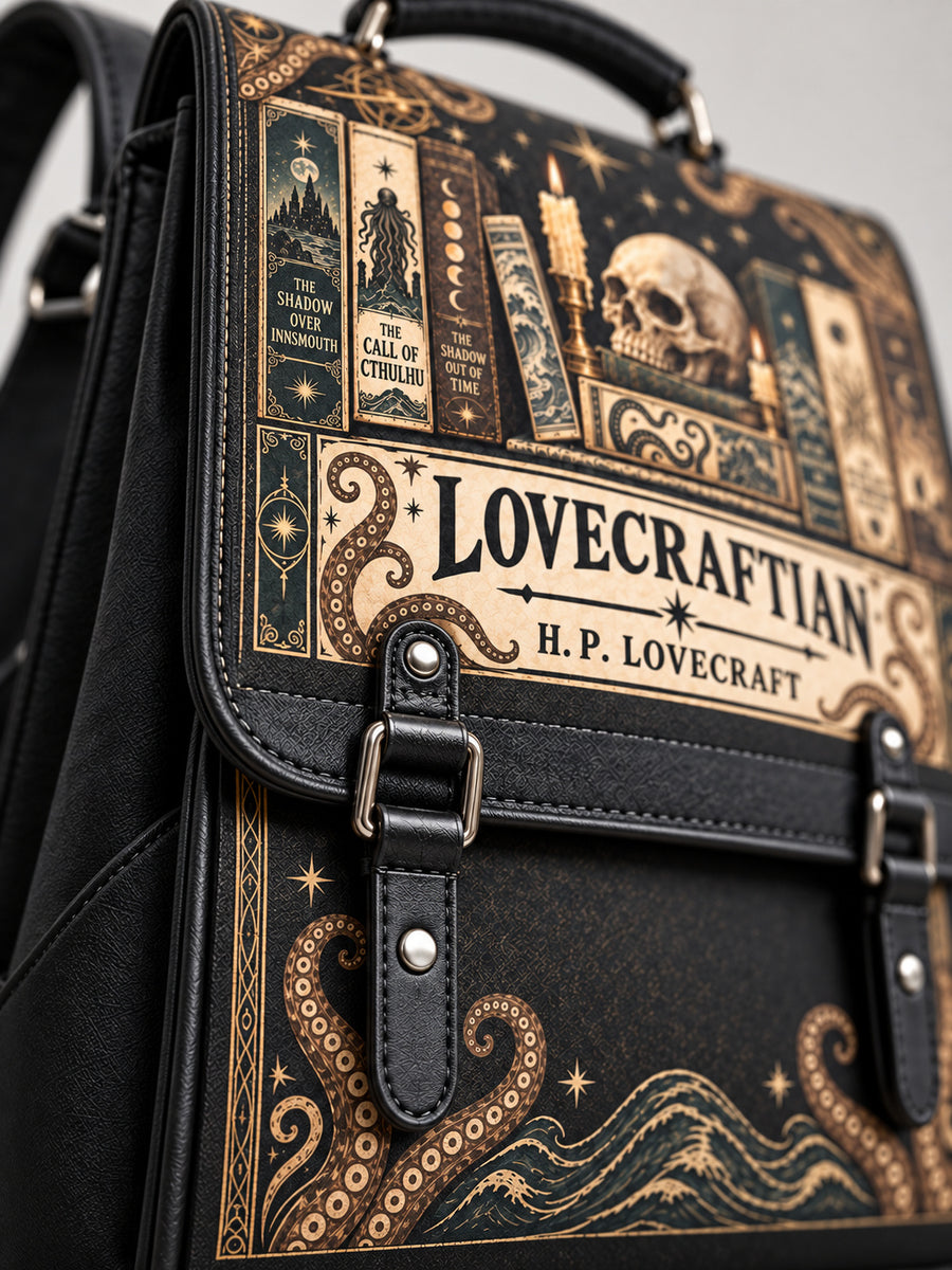 Lovecraftian Black Leather Backpack