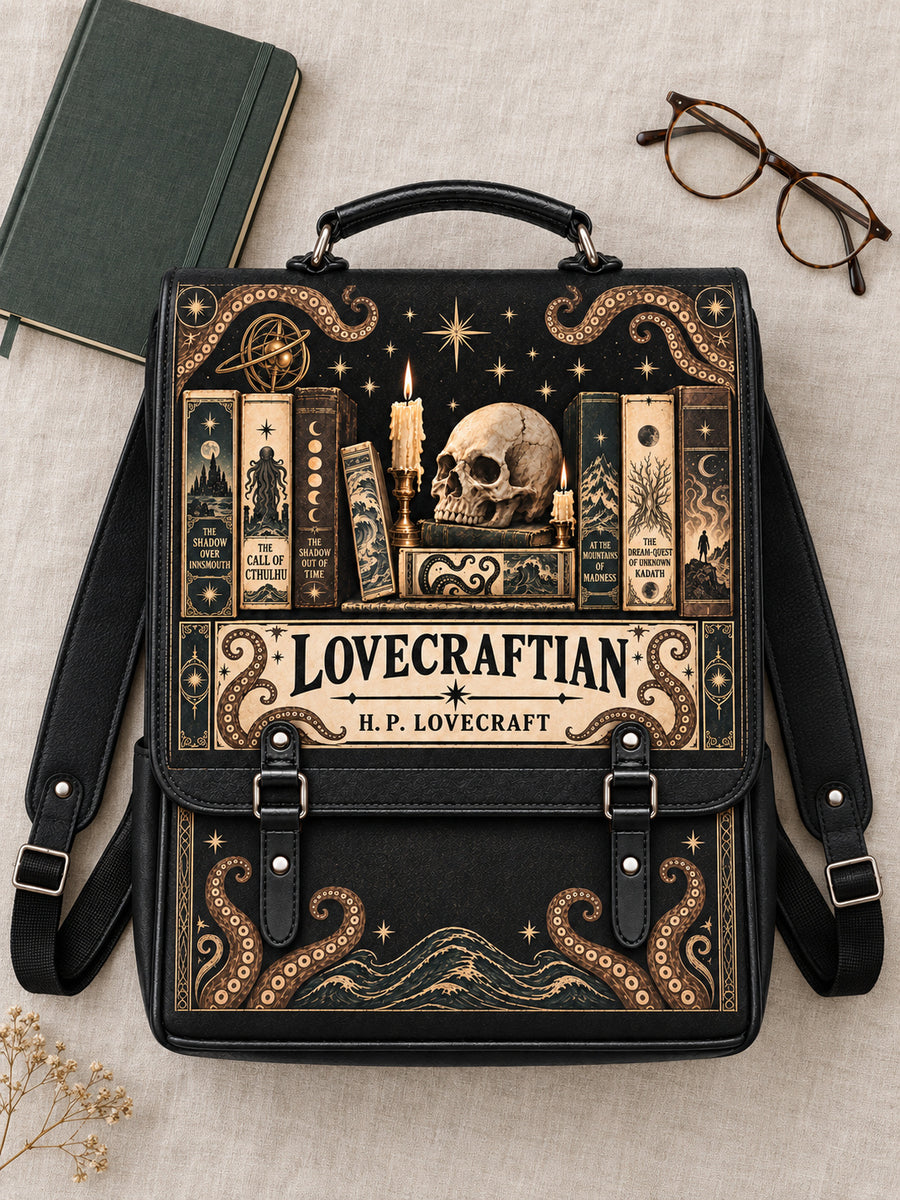 Lovecraftian Black Leather Backpack