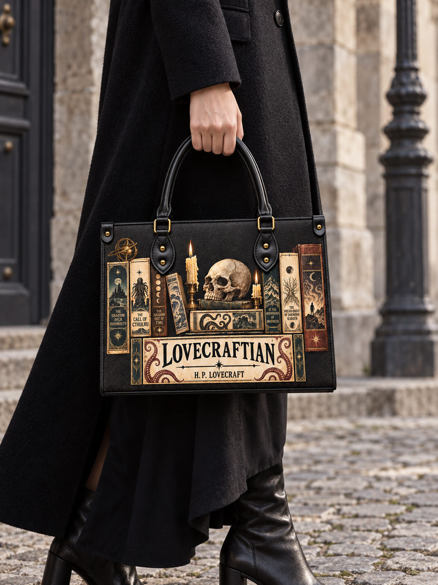 Lovecraftian Black Leather Handbag