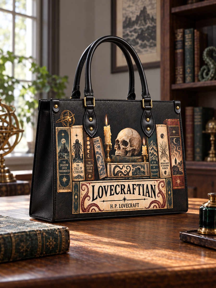 Lovecraftian Black Leather Handbag